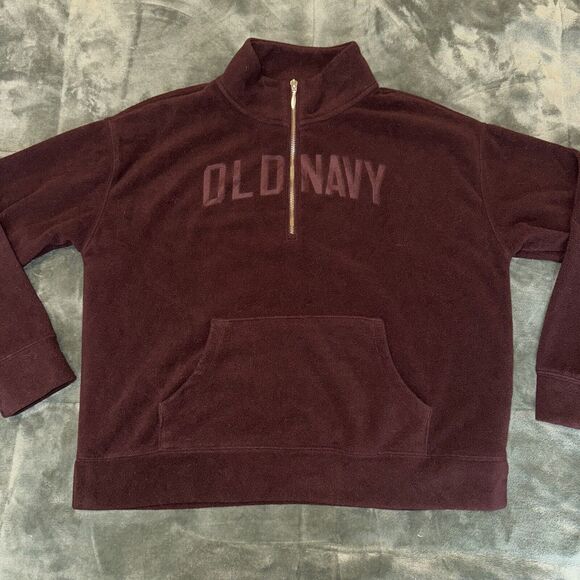 Old Navy Fleece Sweatshirt Mens Medium Brown Mock Neck 1/4 Zip Pullover - Picture 1 of 7